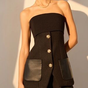 NWT  Black Strapless Tunic with Gold Buttons & Pockets